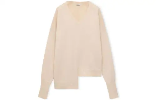 LOEWE Cashmere Sweaters Women's Ivory White V Neck Moderate