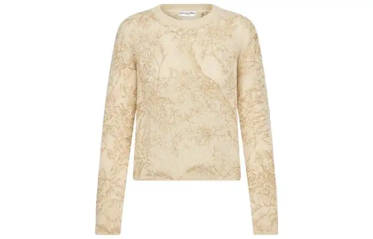DIOR Cashmere Sweaters Women's Gold Crew Neck Moderate
