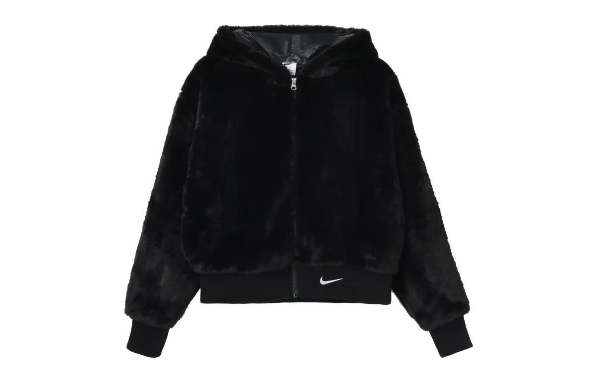 Nike Women'ss Sportswear Essential Faux Fur Jacket Asia Sizing Black