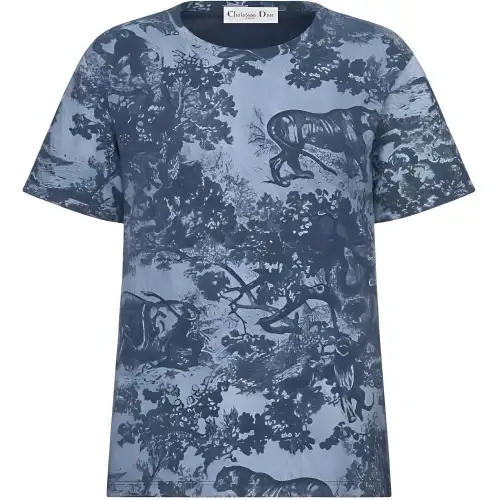 DIOR T Shirts Women's Blue Crew Neck Moderate Straight Fit