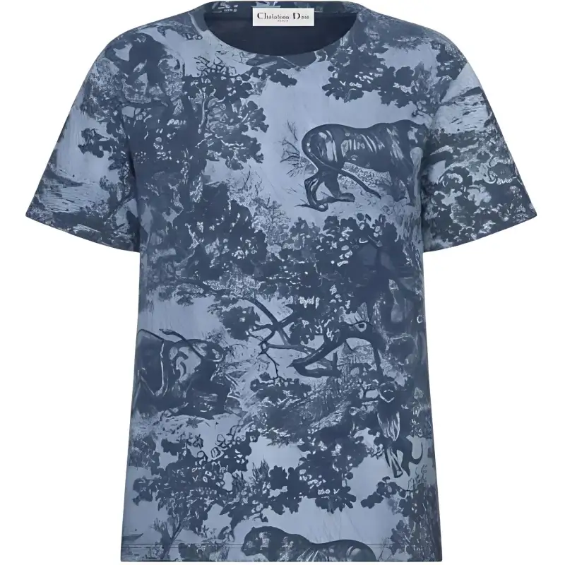 DIOR T Shirts Women's Blue Crew Neck Moderate Straight Fit