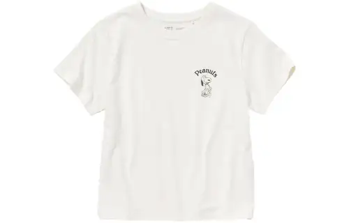 UNIQLO X PEANUTS T Shirts Women's Ivory Crew Neck Moderate Straight Fit
