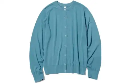 UNIQLO Knitwear Women's Pink/Blue Crew Neck Moderate Cardigan