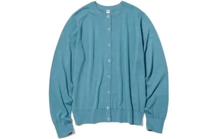 UNIQLO Knitwear Women's Pink/Blue Crew Neck Moderate Cardigan