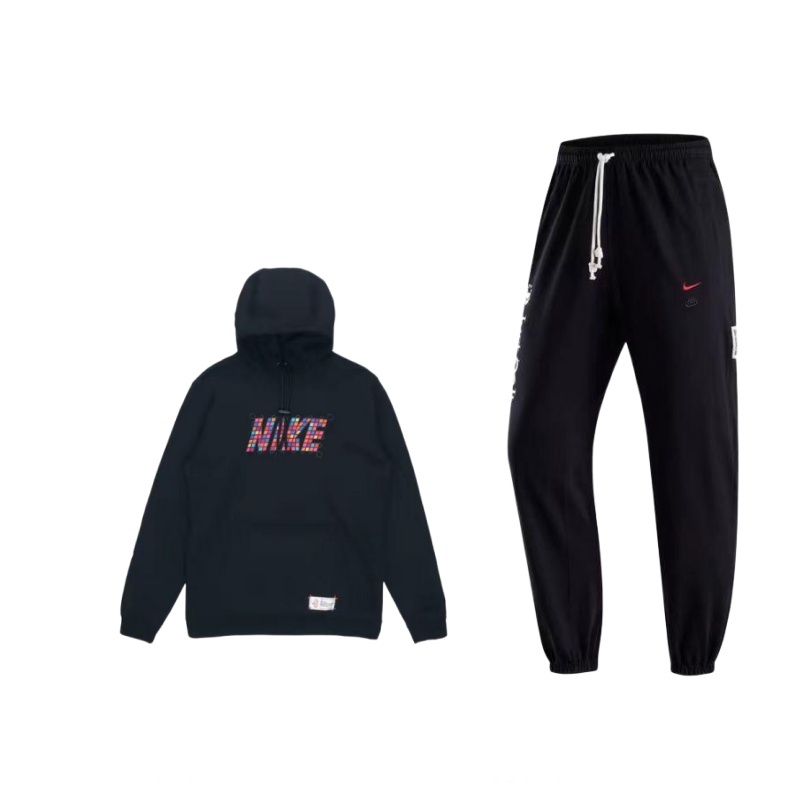 Nike Warm hoody with letters, retro long-sleeve, trousers, black sweatshirt, with your logo imprint, American style, men's style