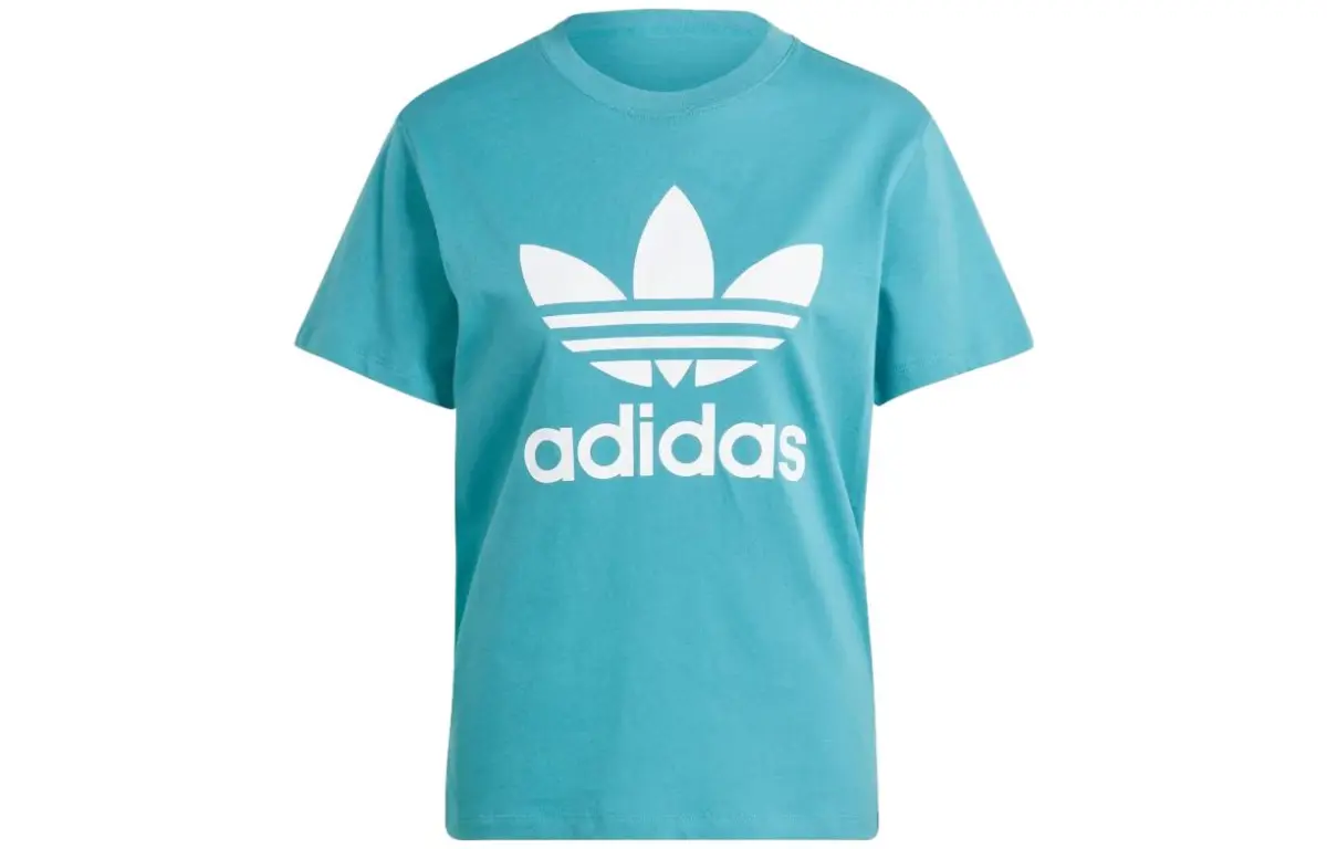Adidas Originals Trefoil T-Shirts Women's Turquoise Crew Neck Moderate Straight Fit