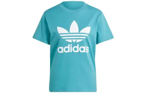 Adidas Originals Trefoil T Shirts Women's Turquoise Crew Neck Moderate Straight Fit
