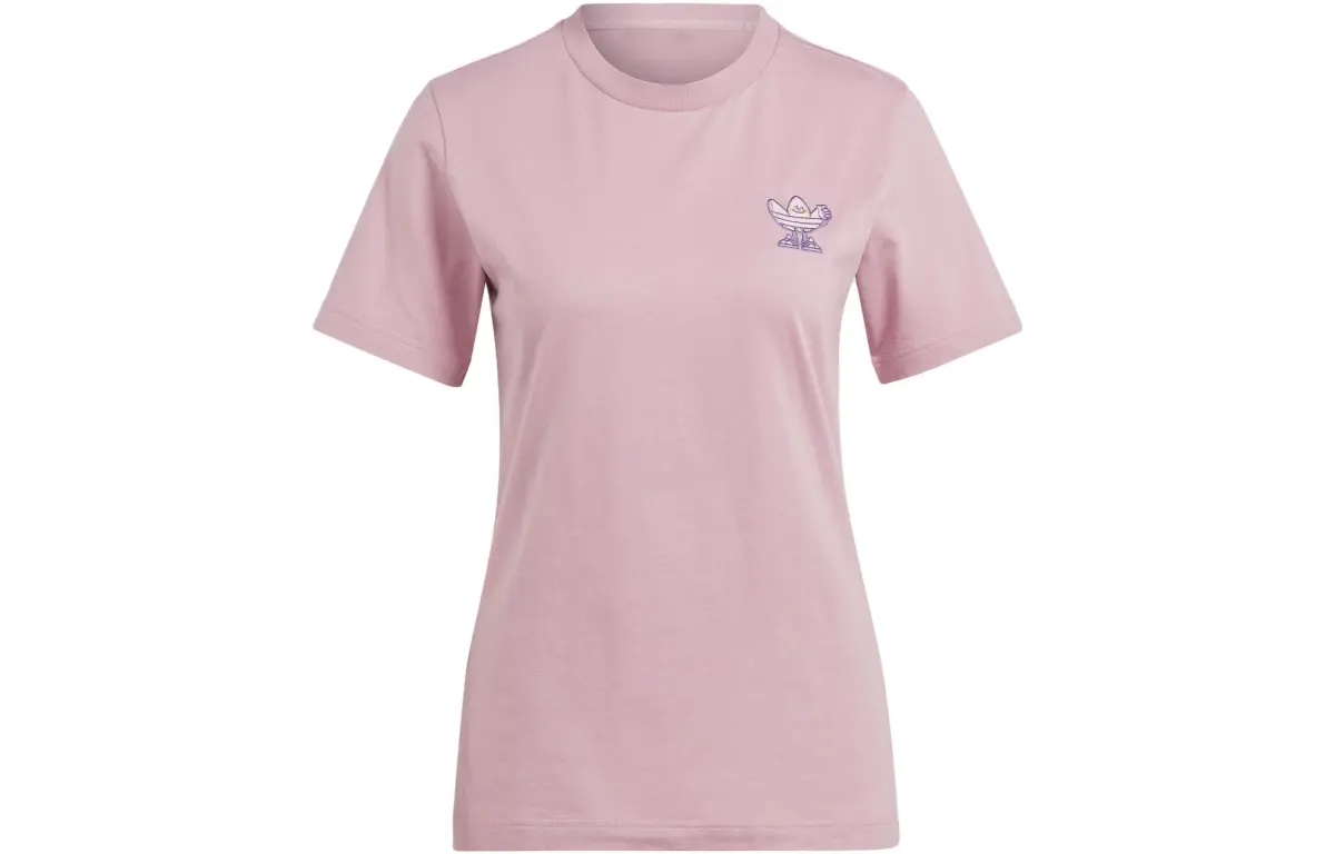 Adidas Originals T-Shirts Women's Magical Purple Pink Crew Neck Moderate Straight Fit
