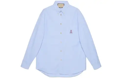 GUCCI Shirts Women's Blue Pointed Collar Moderate Other