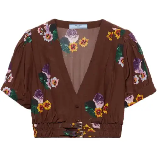 Prada floral-print cropped top