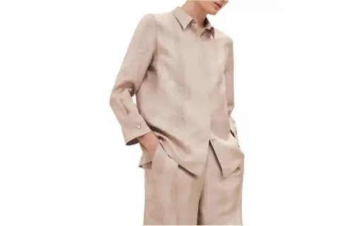 HERMES Shirts Women's Beige Square Collar Moderate Shirt