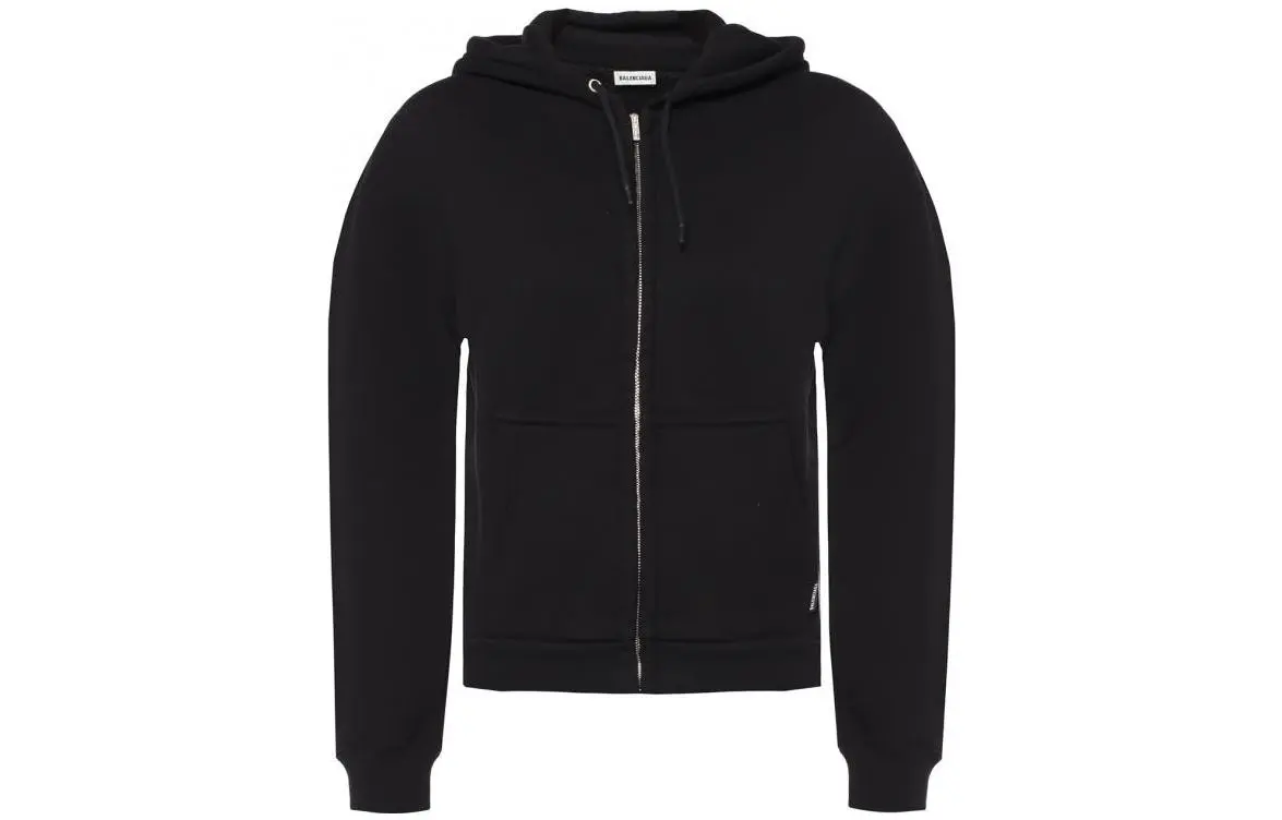 Balenciaga Sweatshirts Women's Black Hooded Moderate Cardigan