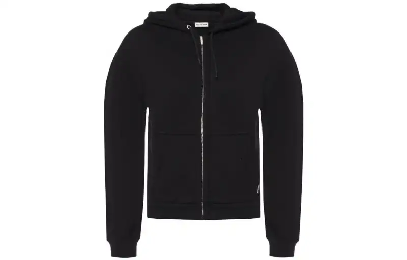 Balenciaga Sweatshirts Women's Black Hooded Moderate Cardigan