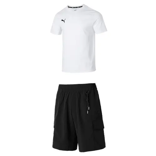 PUMA Casual Sportswear Men's White+Black Crew Neck Moderate