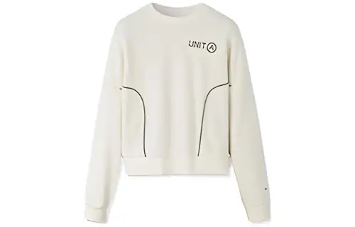 Anta Sports Life Collection Solid Color Crew Neck Letter Fleece Lined Print Line Sweatshirt Women's Light Cloud White