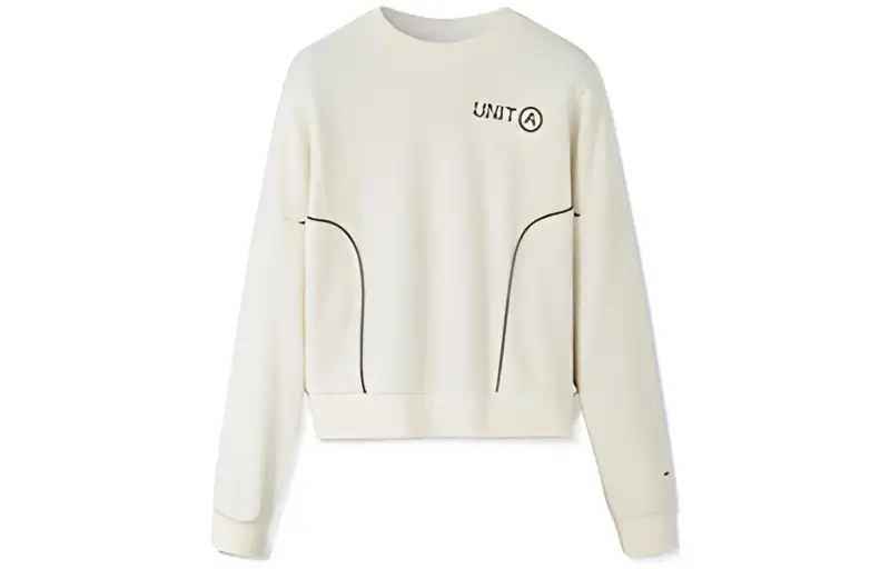 Anta Sports Life Collection Solid Color Crew Neck Letter Fleece Lined Print Line Sweatshirt Women's Light Cloud White