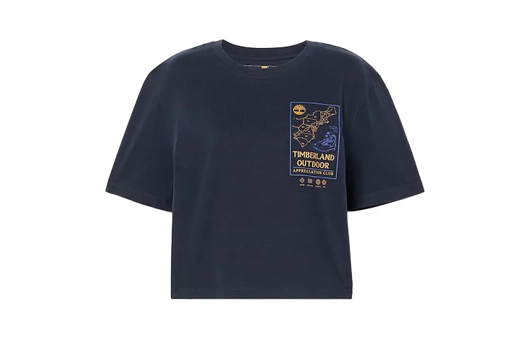 Timberland T-Shirts Women's Navy Blue Crew Neck Moderate Straight Fit