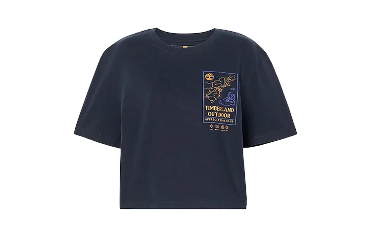 Timberland T Shirts Women's Navy Blue Crew Neck Moderate Straight Fit