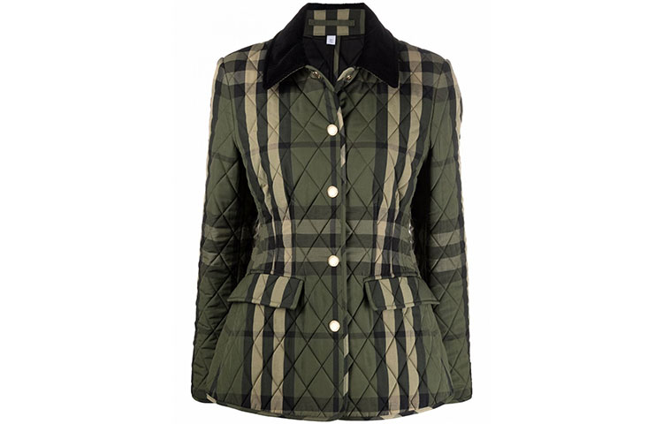 Burberry Diamond Quilted Check Jacket Green