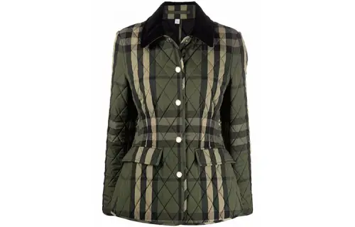 Burberry Diamond Quilted Check Jacket Green