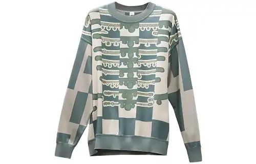 HERMES Sweatshirts Women's Olive Green Crew Neck Moderate Regular