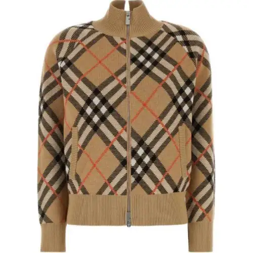Burberry Checked Knitted Zip-Up Jacket