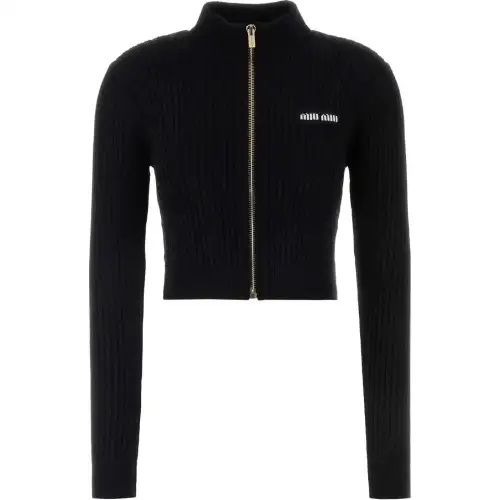 MIU MIU Logo Detailed Zip-Up Knitted Cardigan
