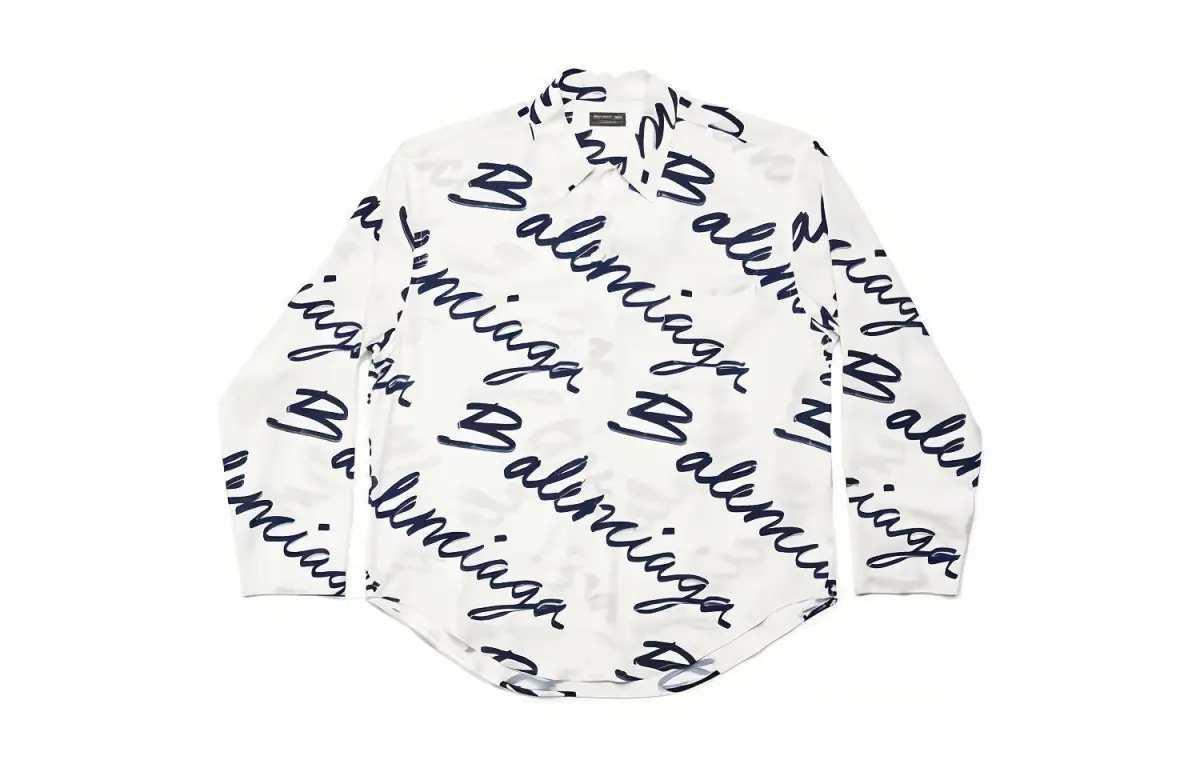 Balenciaga Handwritten Minimal Long Sleeve Shirt 'White/Navy'