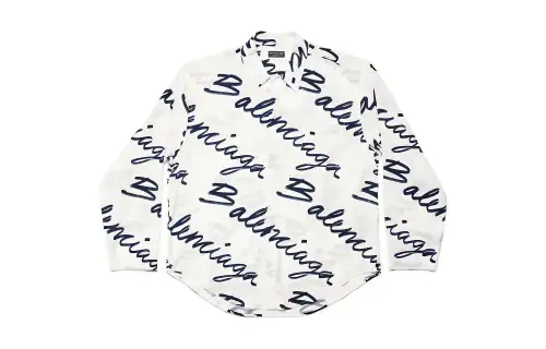Balenciaga Handwritten Minimal Long Sleeve Shirt 'White/Navy'