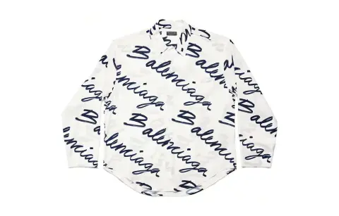 Balenciaga Handwritten Minimal Long Sleeve Shirt 'White/Navy'