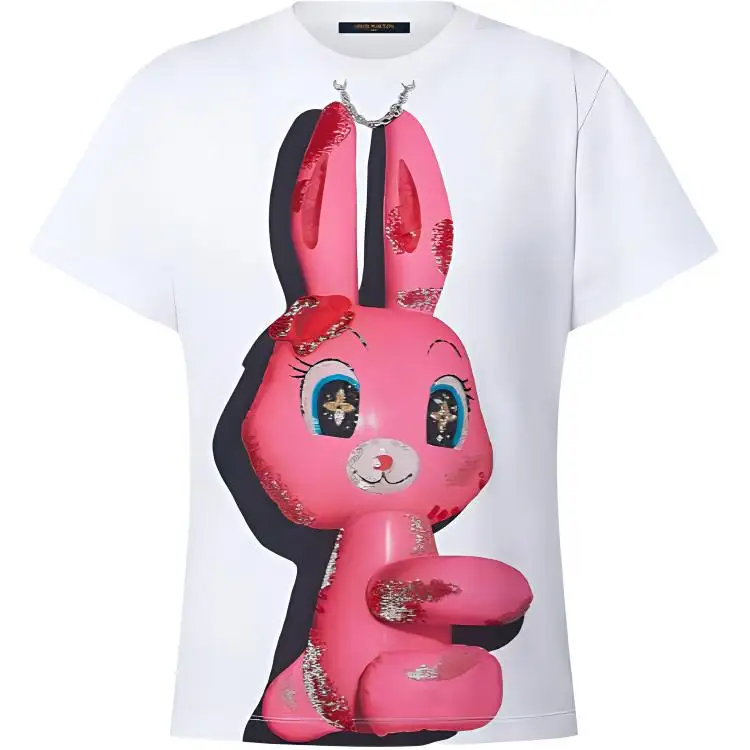 LOUIS VUITTON Rabbit Print Sequins Decoration Crew Neck Short-Sleeved T-Shirt Women's White