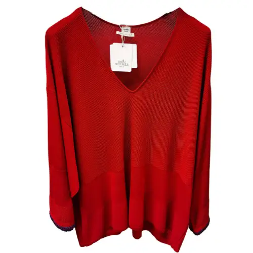 HERMES Knitwear Women's Red V Neck Moderate Other