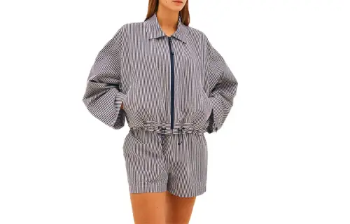 HERMES Jackets Women's Blue Gray Lapel Moderate Other