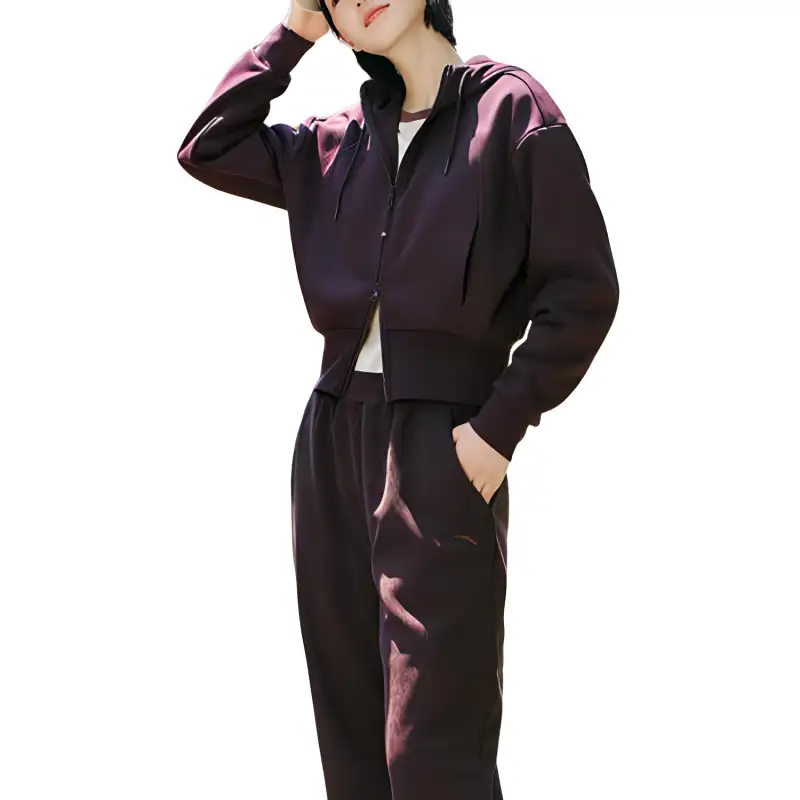 Anta Sports Life Collection Solid Color Zippered Hooded Comfortable And Breathable Fleece Lined Short Cardigan