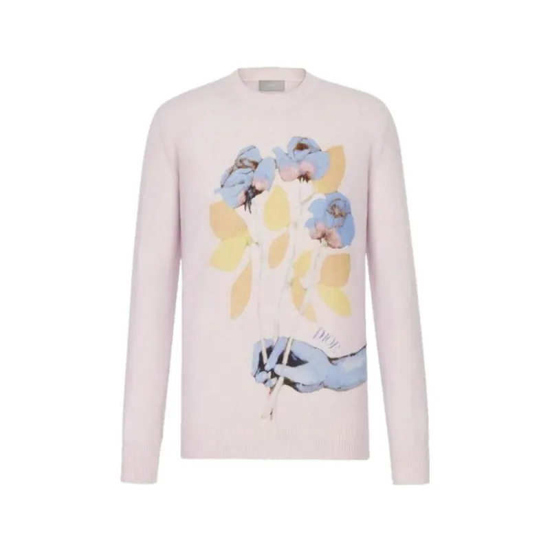 DIOR T Shirts Women's Pink Crew Neck Moderate Straight Fit