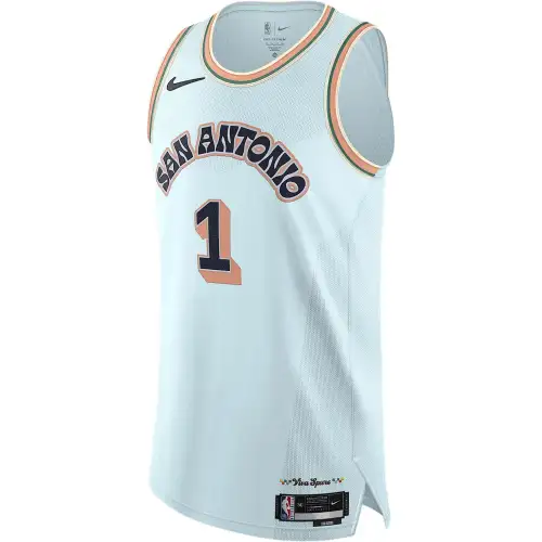 Nike Dri-Fit NBA Victor Wenbanyama San Antonio Spurs No. 1 AU Player Edition Embroidered Skin Friendly Versatile Trendy Basketball Jersey Men's Glacier Blue