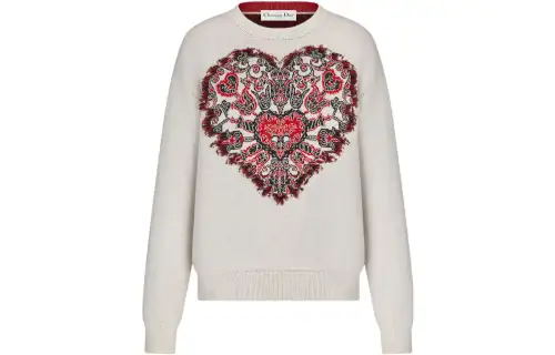DIOR Cashmere Sweaters Women's Ecru Crew Neck Moderate