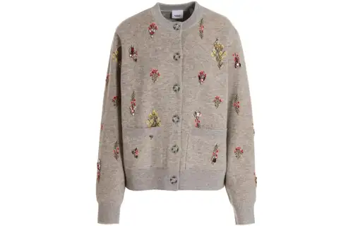 Burberry Knitwear Women's Gray Crew Neck Moderate Cardigan