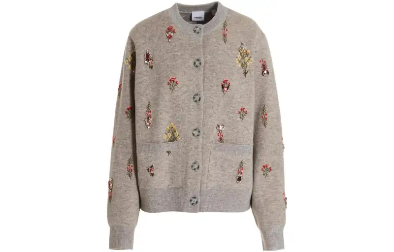 Burberry Knitwear Women's Gray Crew Neck Moderate Cardigan