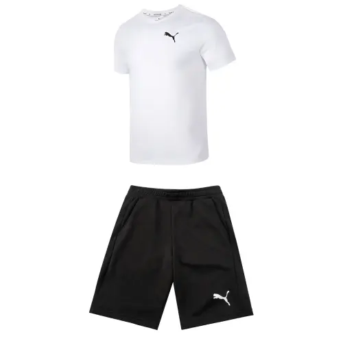 PUMA Casual Sportswear Men's Set White Top+Black Shorts Crew Neck Moderate