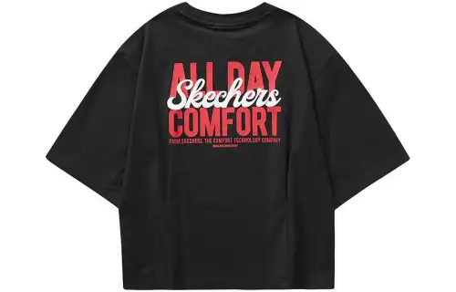 Skechers Stroll T Shirts Women's Carbon Black Crew Neck Moderate Straight Fit