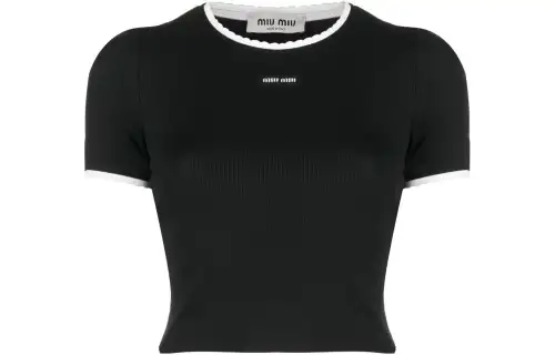 MIU MIU T Shirts Women's Black Crew Neck Moderate Straight Fit