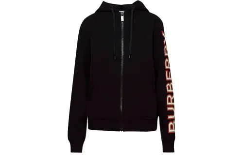 Burberry Women'ss Logo Print Zip Up Hoodie Black/Multi