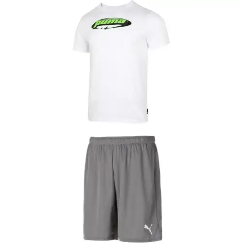 PUMA Casual Sportswear Men's Clothing Set White Top+Gray Shorts Crew Neck Moderate