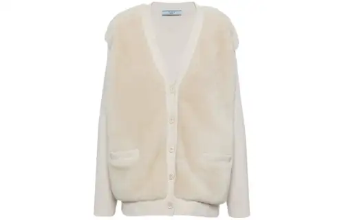 PRADA Shearling-panel Cashmere Cardigan