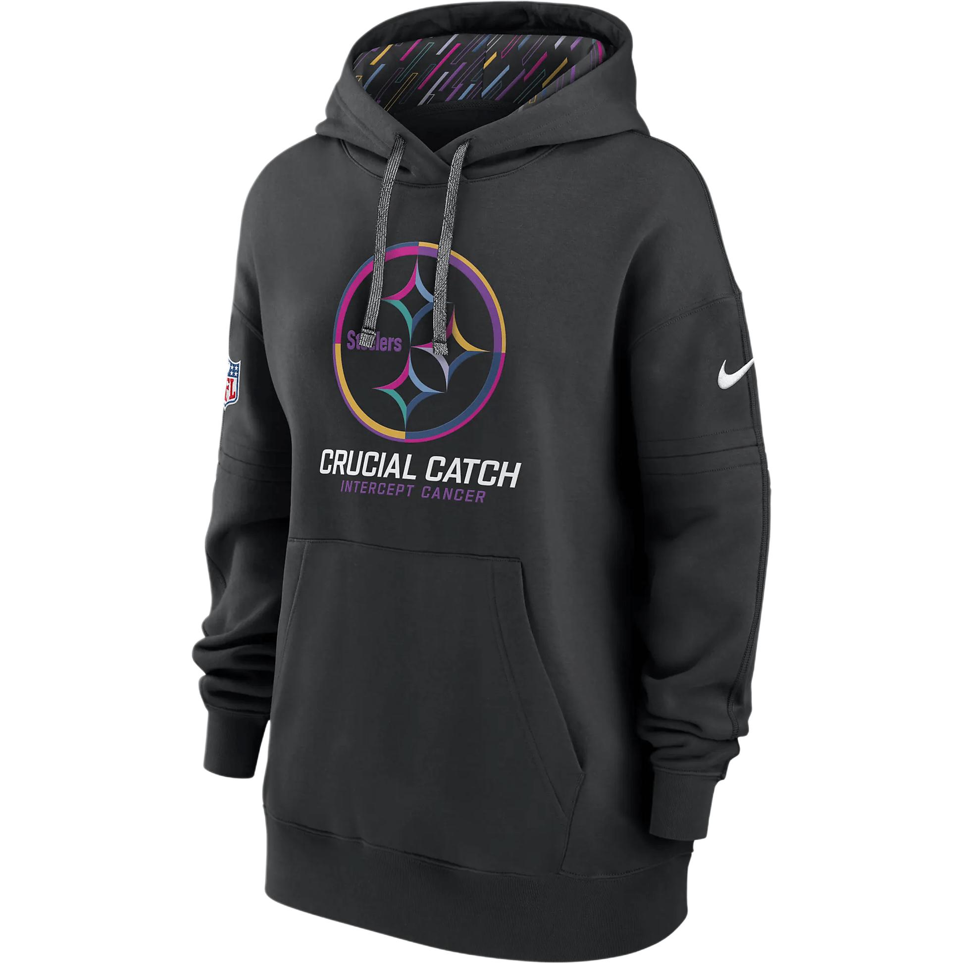 Nike NFL Pittsburgh Steelers Crucial Catch Club Pittsburgh Steelers Letter Print Graphic Comfortable Hooded Sweatshirt Women's Black