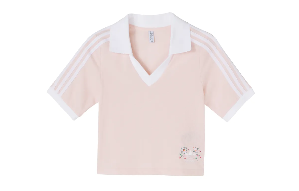 adidas originals Logo Embroidered V-Neck Cropped Top