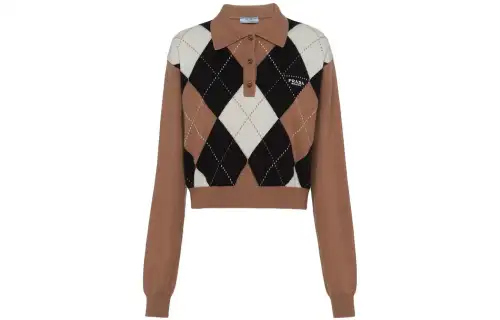 【Previous Season】argyle-intarsia cashmere polo top