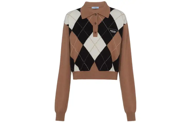 【Previous Season】argyle-intarsia cashmere polo top