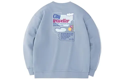 Anta Back Print Letter Crew Neck Fleece Lined Long Sleeved Sweatshirt Women's Blue Gray
